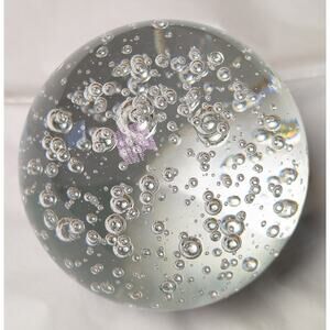 Controlled Bubble Art Glass Paperweight Clear 3.75" Vtg Bullicante Murano Style